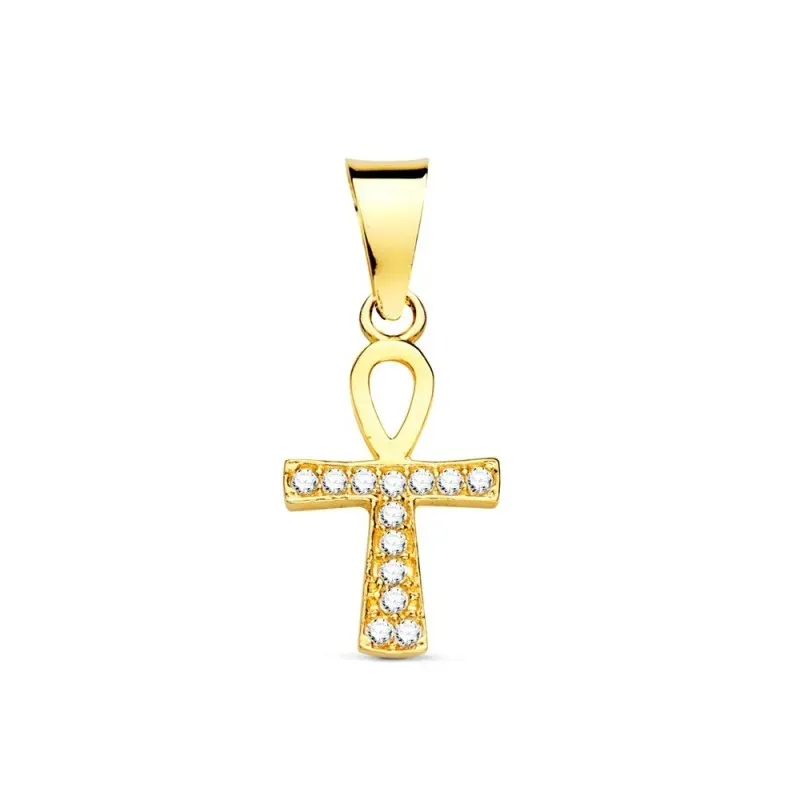 Cruz de la Vida Colgante en Oro de 18k amuleto con 14 mm. y circonita