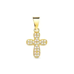 Cruz en Oro Colgante de 18k con 14 mm. puntas redondas y circonitas