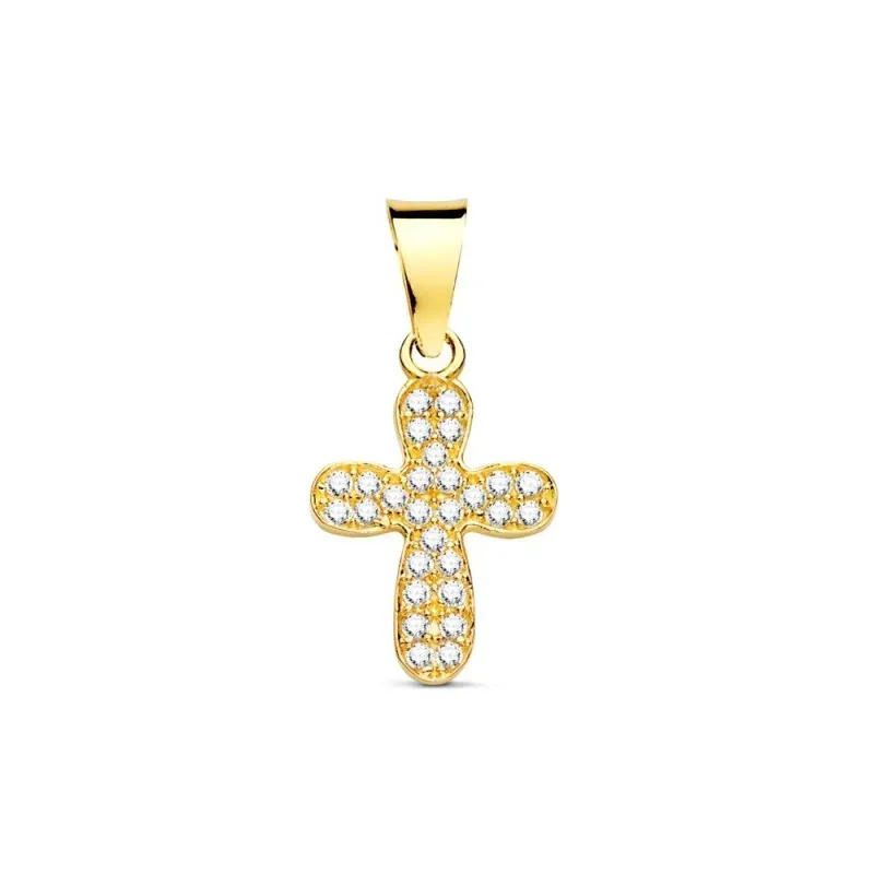 Cruz en Oro Colgante de 18k con 14 mm. puntas redondas y circonitas