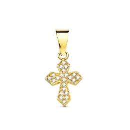 Cruz en Oro Colgante de 18k con circonitas de 14 mm.