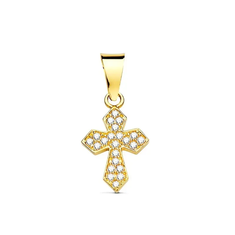 Cruz en Oro Colgante de 18k con circonitas de 14 mm.