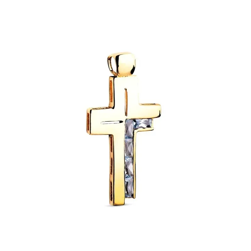 Cruz en Oro de 18k Colgante con 31 mm. circonitas baguette en color a