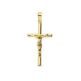 Cruz con Cristo Colgante en Oro de 18k con 27 mm. palo redondo liso