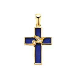 Cruz en Oro de 18k Colgante con 19 cm. fondo lapizlázuli con paloma c