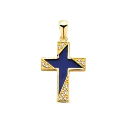 Cruz en Oro de 18k Colgante con 19 cm. fondo lapizlázuli con circonit
