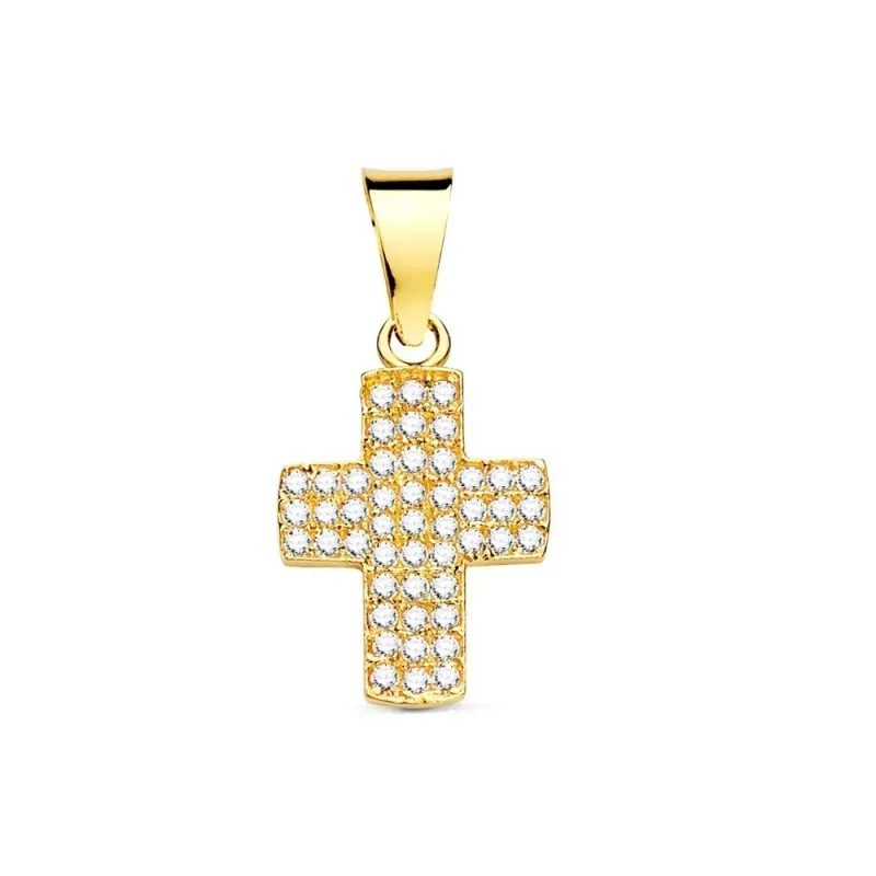 Cruz Colgante en Oro de 18k con 14.5 mm. circonitas