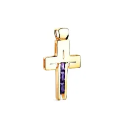 Cruz Colgante Oro 18k con 27 mm. circonitas baguette color amatista