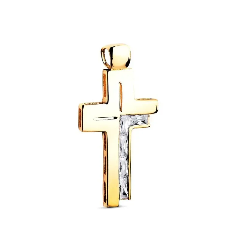 Cruz Colgante en Oro de 18k con 31 mm. circonitas baguette