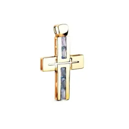 Cruz Colgante en Oro de 18k con 29 mm. circonitas baguetter color agu