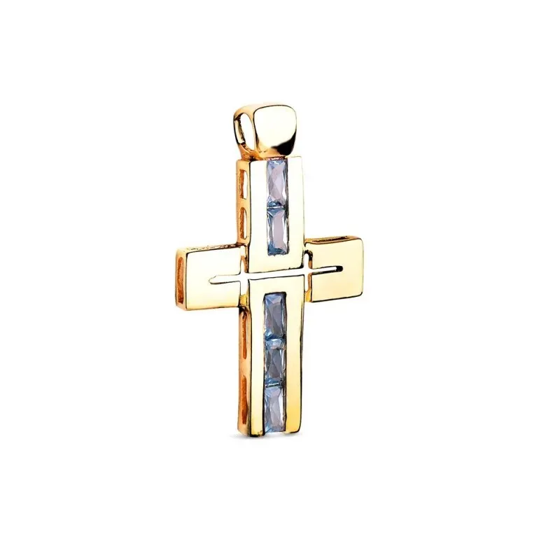Cruz Colgante en Oro de 18k con 29 mm. circonitas baguetter color agu