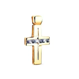 Cruz Colgante en Oro de 18k con 25 mm. circonitas baguette color agua