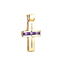 Cruz Colgante Oro 18k de 25 mm. circonitas baguette color amatista