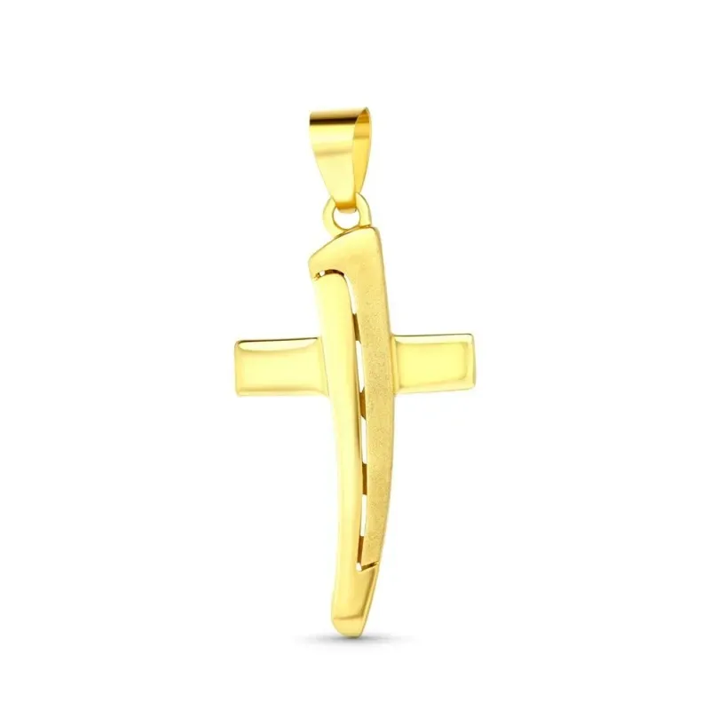 Cruz Colgante en Oro de 18k con 40 mm. forma combinada mate brillo
