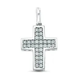 Cruz Colgante en Oro Blanco de 18k hueca con 22 mm. circonitas bordes
