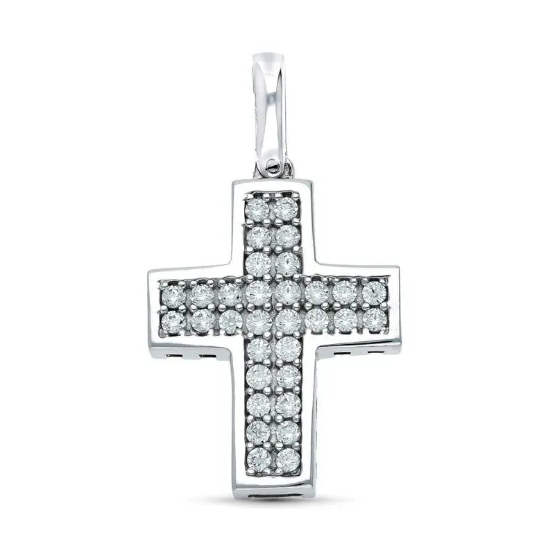 Cruz Colgante en Oro Blanco de 18k hueca con 22 mm. circonitas bordes