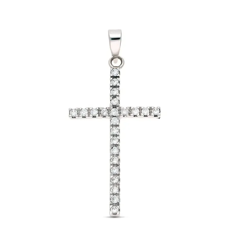 Cruz Colgante en Oro Blanco de 18k con 31 mm. circonitas