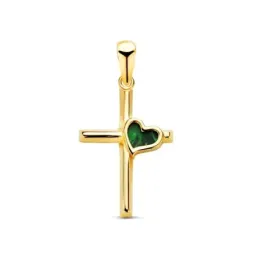 Cruz Colgante en Oro 18k con 18 mm. detalle corazón con piedra malaqu