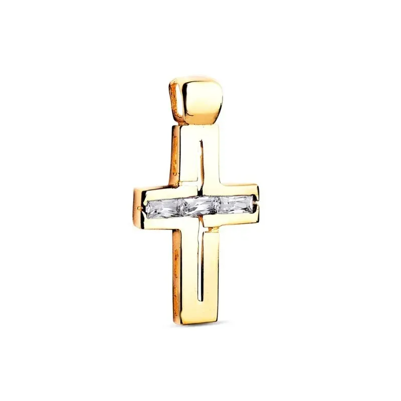 Cruz Colgante Oro 18k con 25 mm. piedras circonitas baguette horizont