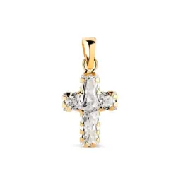 Colgante Cruz en Oro de 18k con 15 mm. circonitas baguette