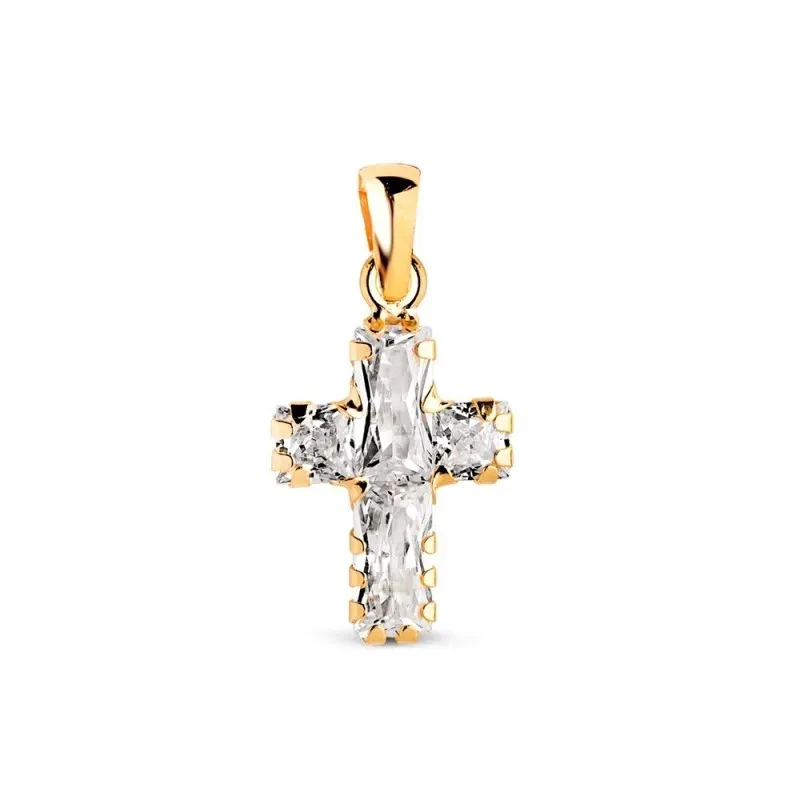Colgante Cruz en Oro de 18k con 15 mm. circonitas baguette