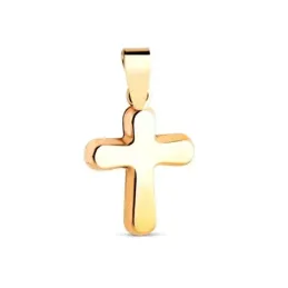 Colgante Cruz Oro 18k de 14 mm. lisa con brillo puntas redondas