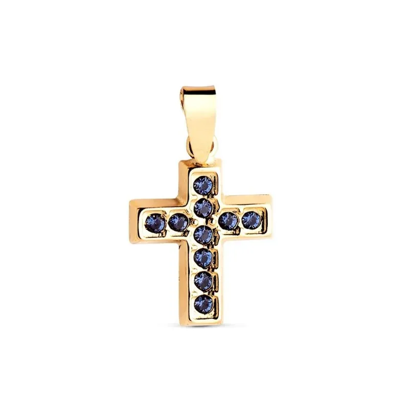 Cruz Colgante en Oro 18k de 13.5 mm. con circonitas azules
