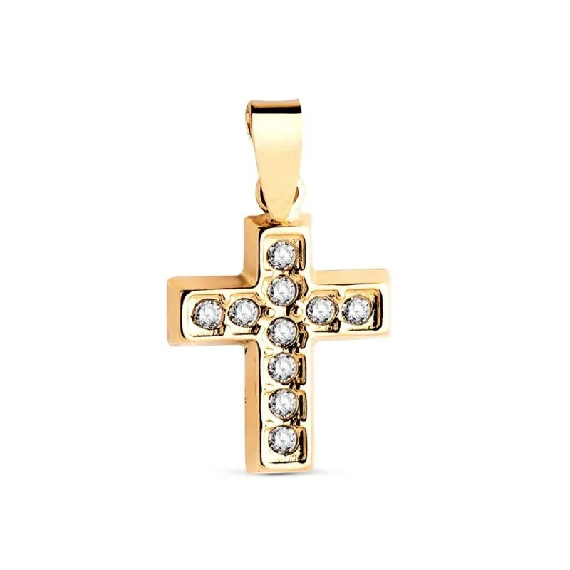 Cruz Colgante en Oro de 18k con 13.5 mm. con circonitas