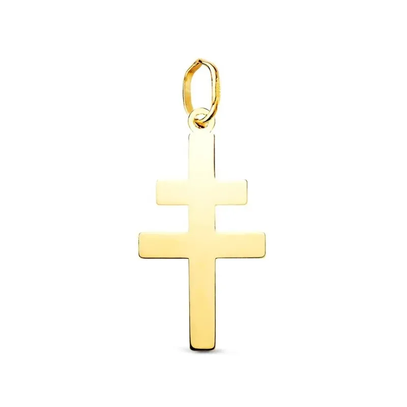 Cruz de Caravaca Colgante en Oro de 18k con 22 mm. amuleto liso acaba