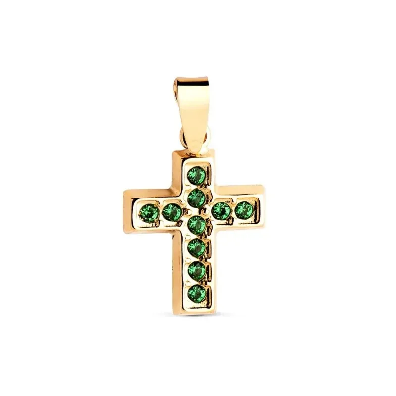 Cruz Colgante en Oro de 18k con 13.5 mm. con circonitas verdes