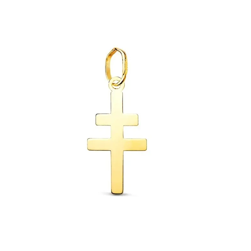Cruz de Caravaca Colgante Amuleto en Oro de 18k con 18 mm. lisa brill