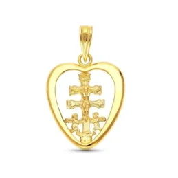 Cruz de Caravaca Colgante en Oro de 18k forma de corazón calado con 2
