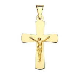 Cruz con Cristo Colgante en Oro de 18k con 34 mm. lisa brillo