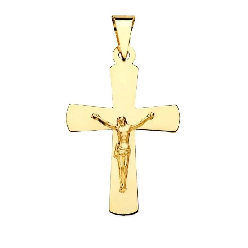 Cruz con Cristo Colgante en Oro de 18k con 34 mm. lisa brillo