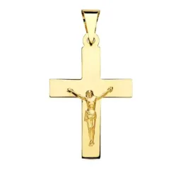 Cruz con Cristo Colgante Oro de 18k con 34 mm. placa acabada en liso
