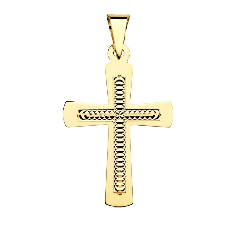 Cruz Colgante en Oro de 18k con 34 mm. detalles tallados centro