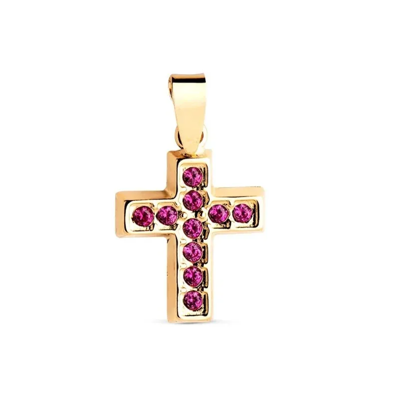 Cruz Colgante Oro 18k con 13.5 mm. con circonitas de color