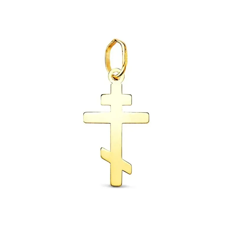 Cruz Ortodoxa Colgante en Oro de 18k con 18 mm. lisa con brillo