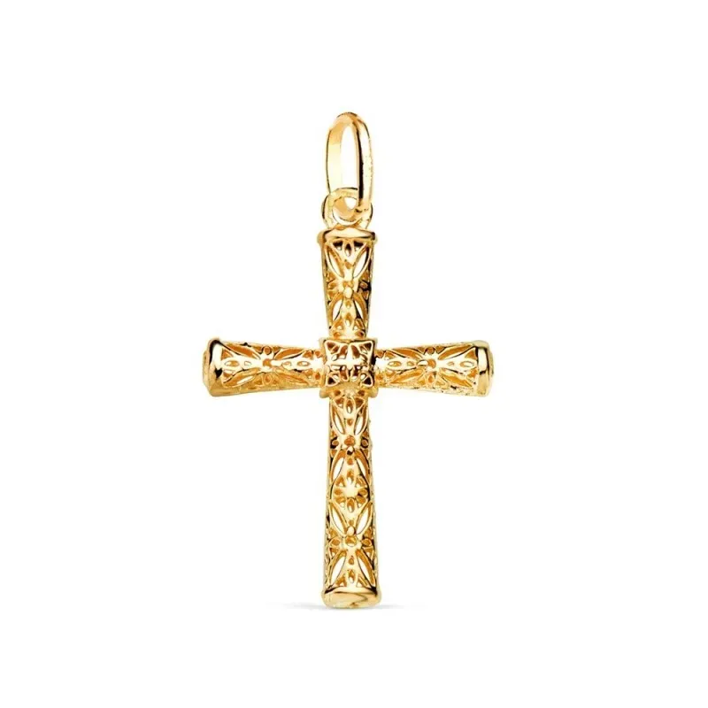 Cruz Colgante Oro 18k con 22 mm. calada con detalles de filigrana