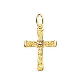 Cruz Colgante en Oro 18k de 24 mm. calada con filigrana