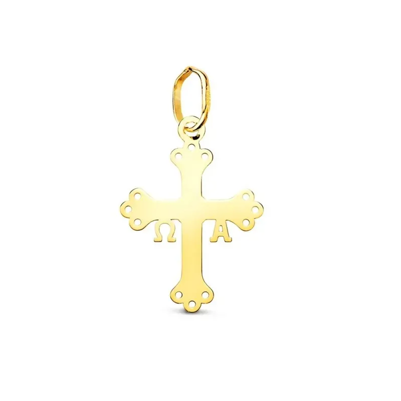 Cruz de Covadonga Colgante en Oro de 18k con 18 mm. Alpha y Omega lis