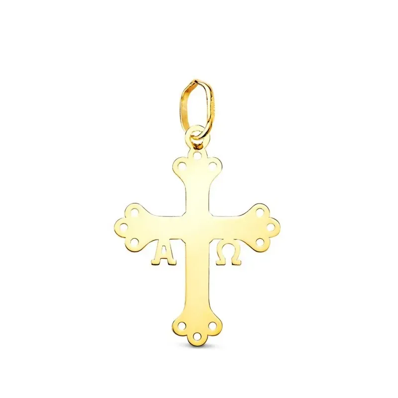 Cruz de Covadonga Colgante Oro 18k con 22 mm. Alpha y Omega detalles