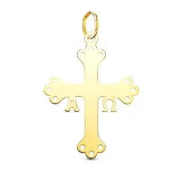 Cruz de Covadonga Colgante en Oro 18k con 27 mm. lisa detalle Alpha y