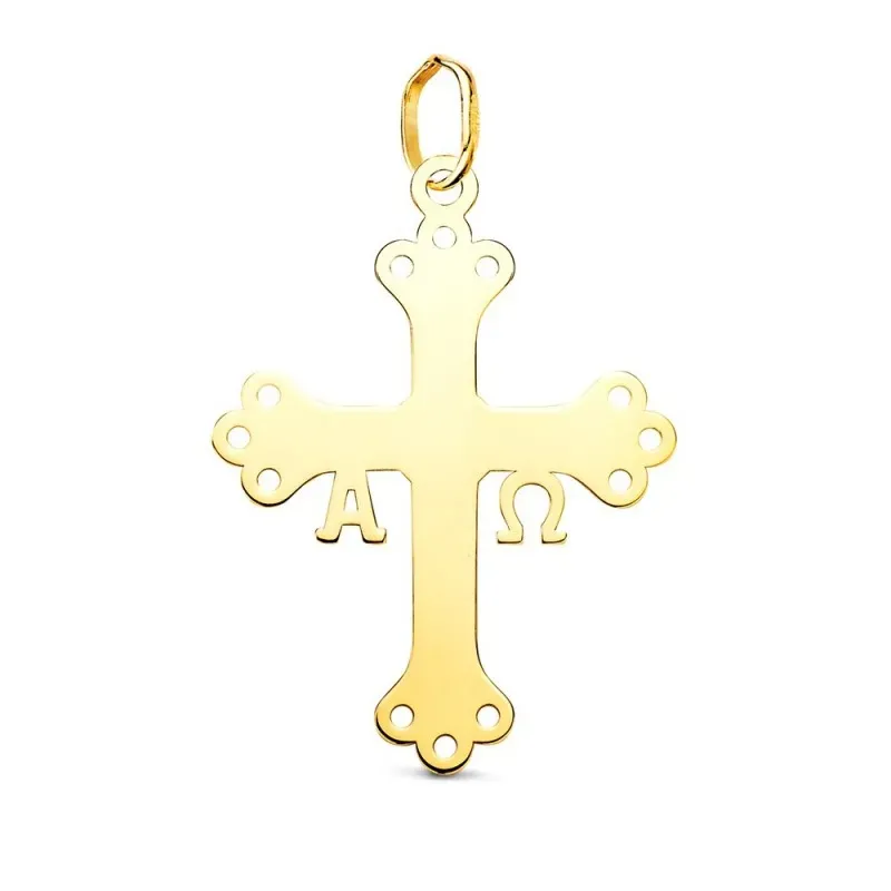 Cruz de Covadonga Colgante en Oro 18k con 27 mm. lisa detalle Alpha y