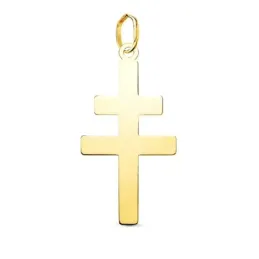 Cruz de Caravaca Colgante en Oro de 18k con 28 mm. lisa con brillo