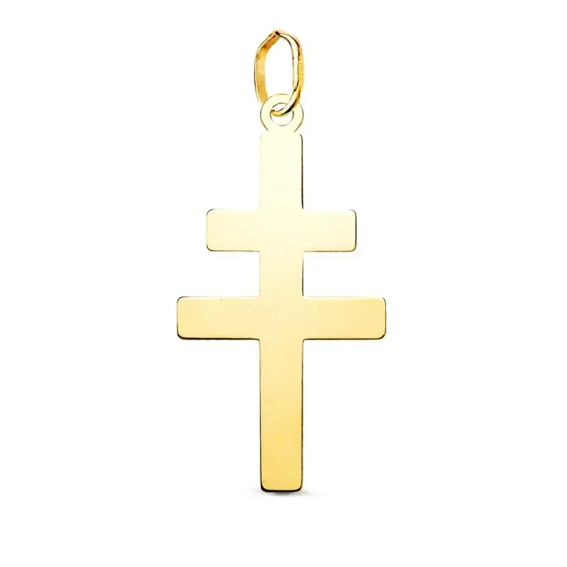Cruz de Caravaca Colgante en Oro de 18k con 28 mm. lisa con brillo