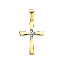 Cruz Colgante en Oro Bicolor de 18k con 18.5 mm. lisa con circonitas