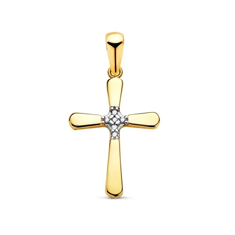 Cruz Colgante en Oro Bicolor de 18k con 18.5 mm. lisa con circonitas