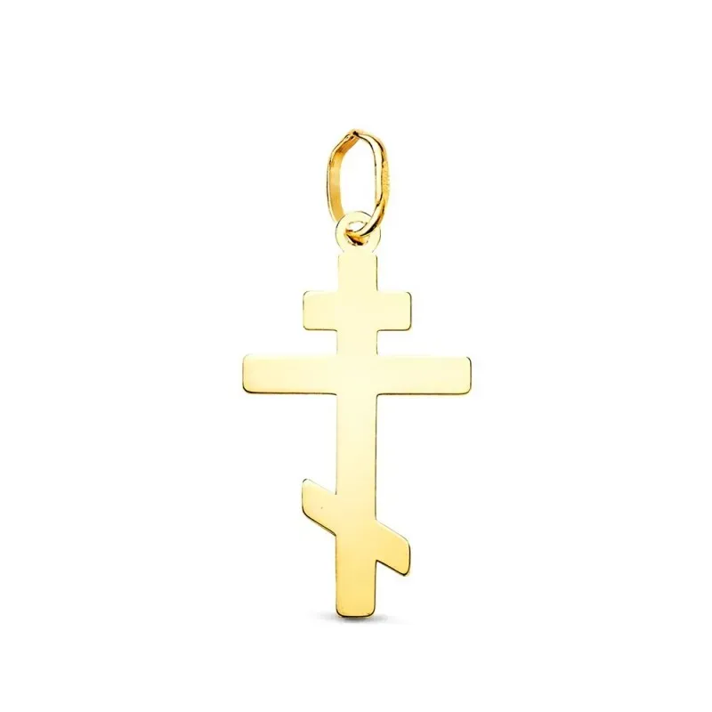 Cruz Ortodoxa Colgante Oro 18k con 22 mm. lisa acabada en brillo