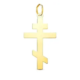 Cruz Ortodoxa Colgante en Oro 18k con 28 mm. lisa acabada en brillo