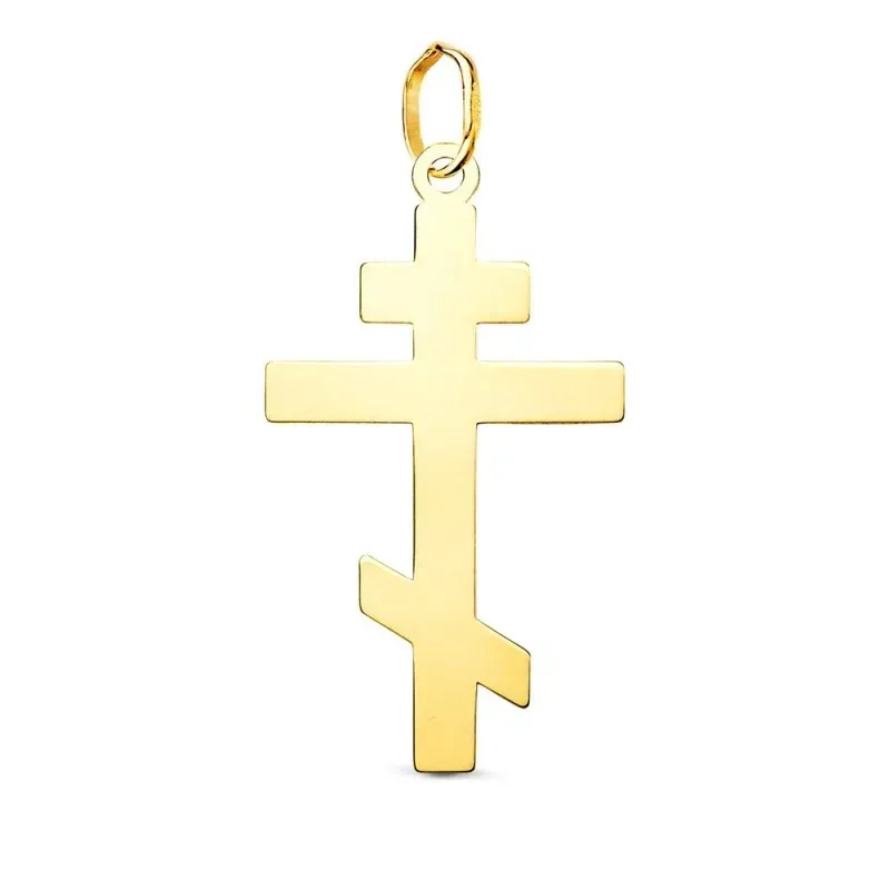 Cruz Ortodoxa Colgante en Oro 18k con 28 mm. lisa acabada en brillo